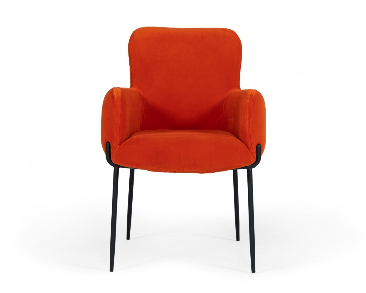 Orange and Black Upholstered Fabric Dining Arm Chair