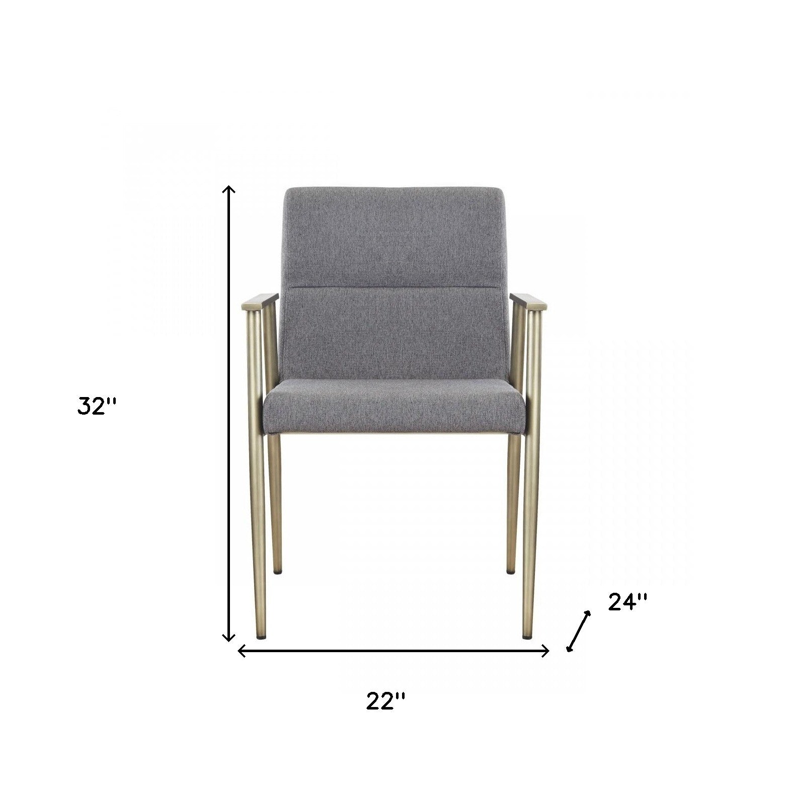 Gray and Antiqued Brass Upholstered Fabric Dining Arm Chair