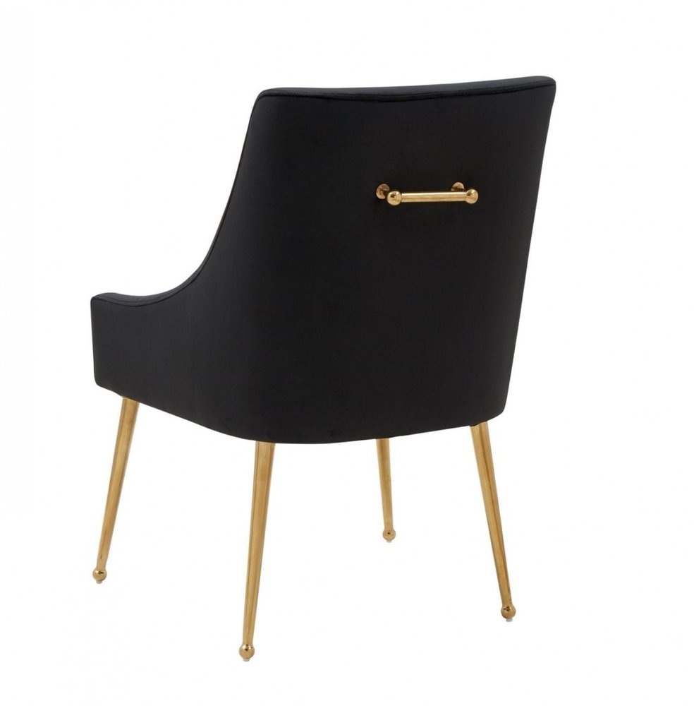 Set of Two Black and Gold Upholstered Velvet Wing Back Dining Arm Chairs