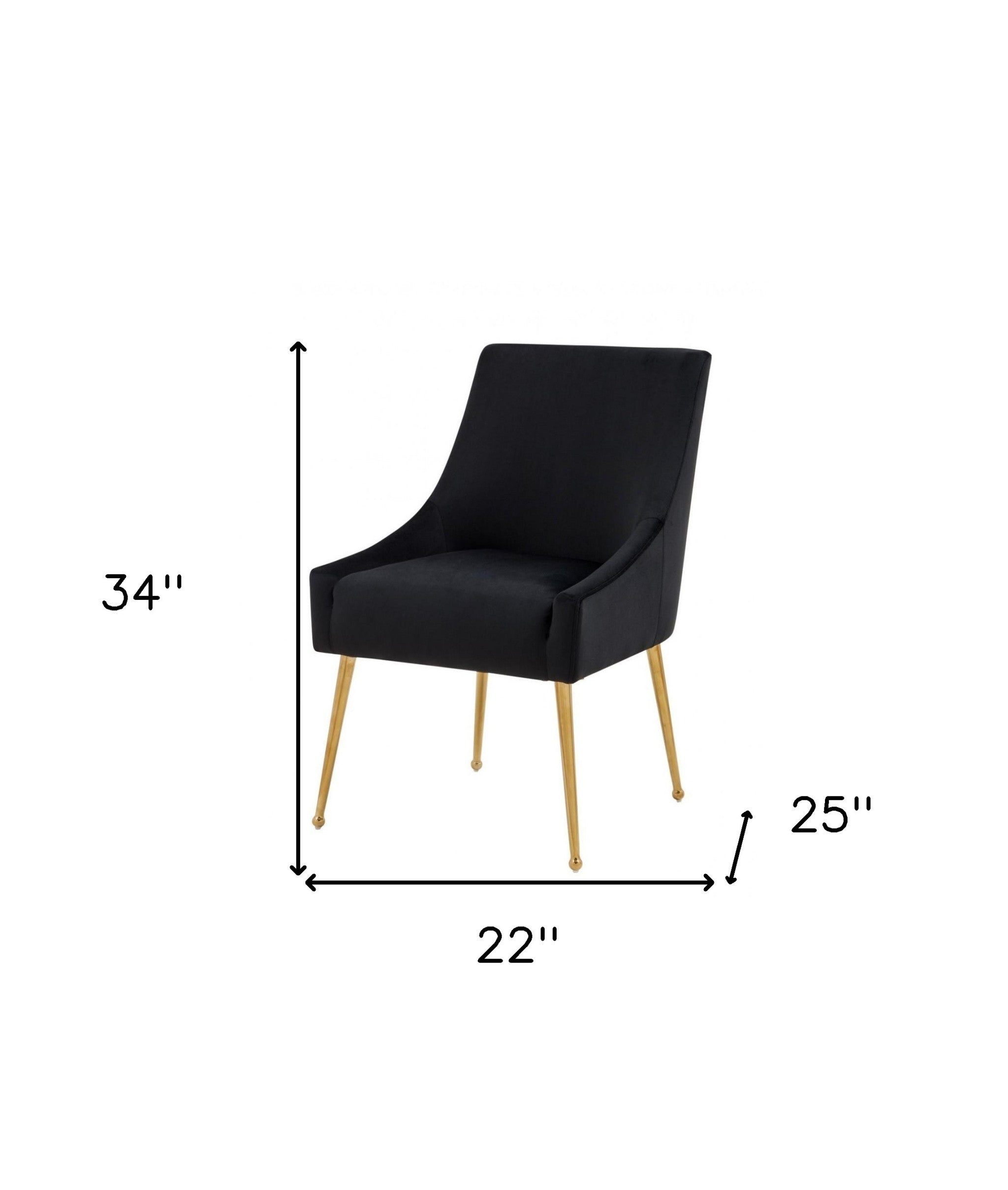 Set of Two Black and Gold Upholstered Velvet Wing Back Dining Arm Chairs