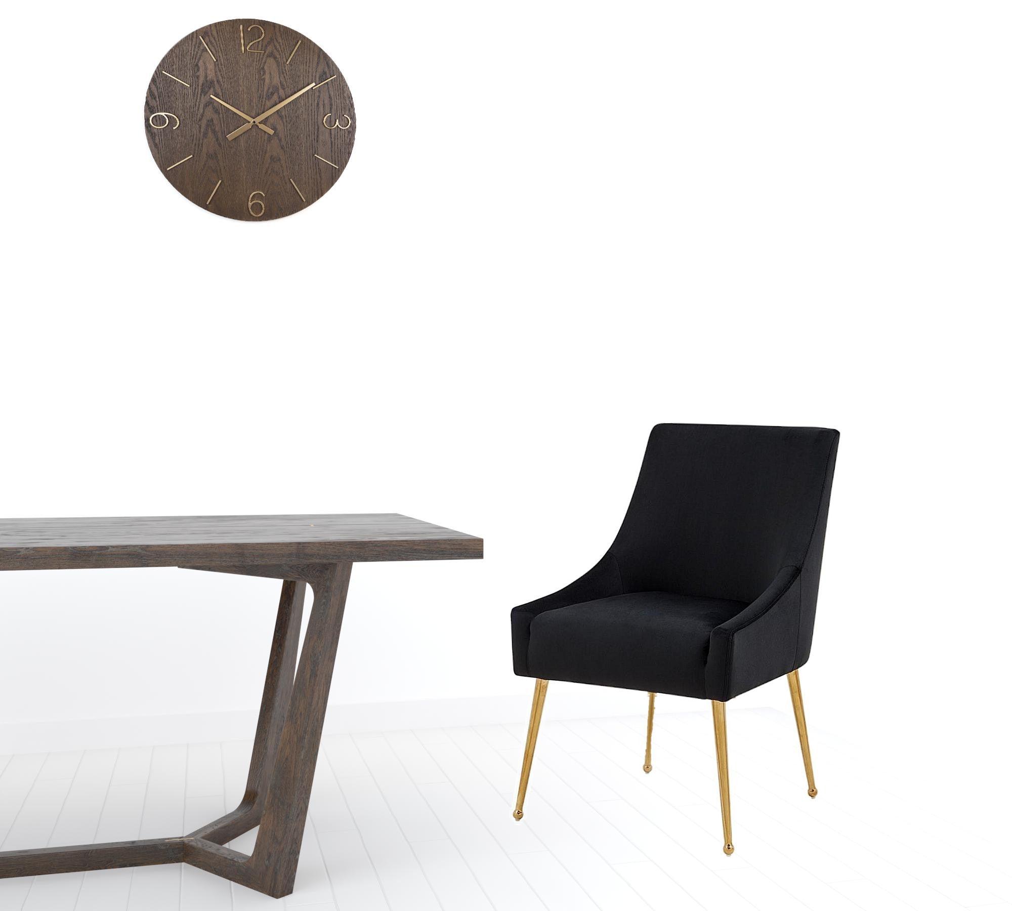 Set of Two Black and Gold Upholstered Velvet Wing Back Dining Arm Chairs