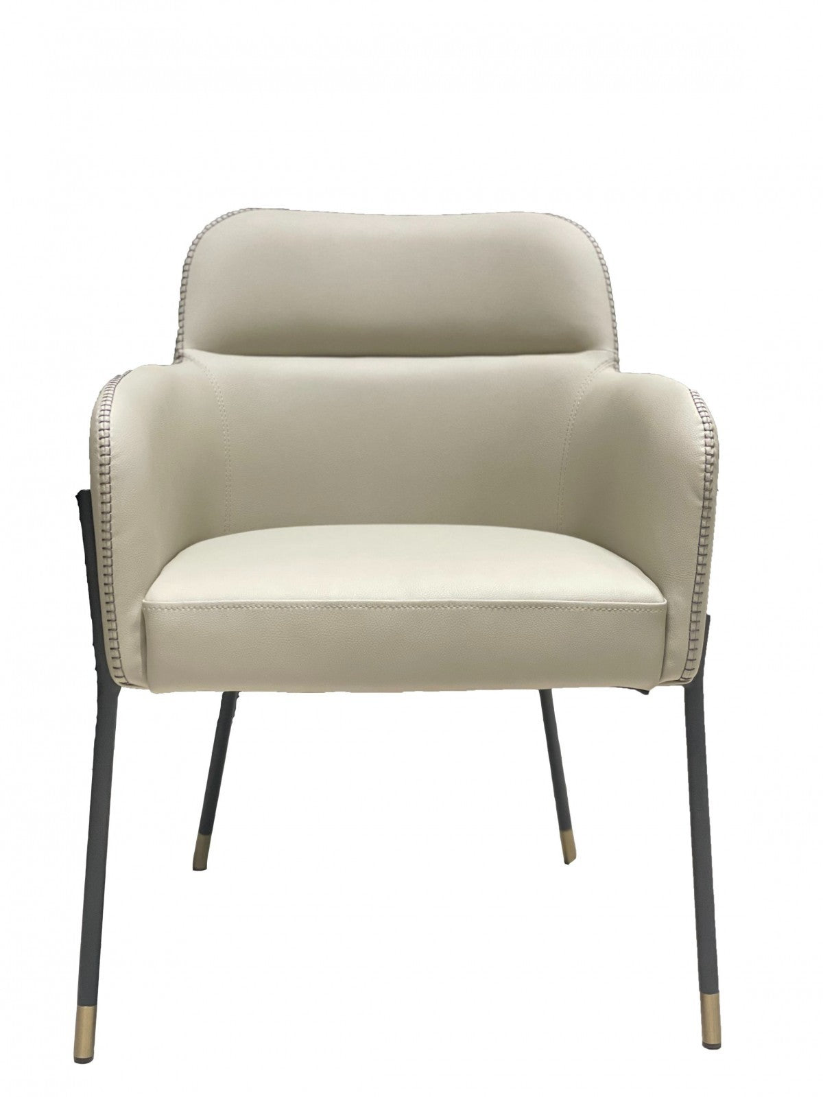 Gray and Black Upholstered Faux Leather Slat Back Dining Arm Chair