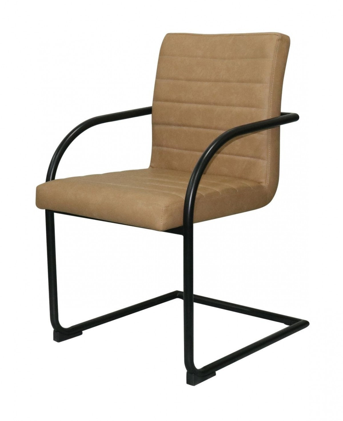 Set of Two Tan and Black Upholstered Faux Leather Dining Arm Chairs