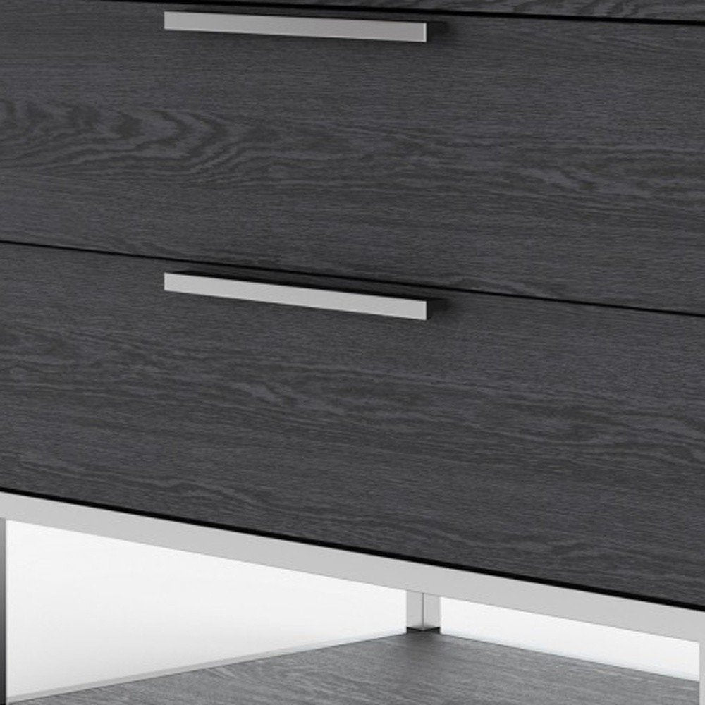 22" Gray Two Drawers Solid Wood Nightstand