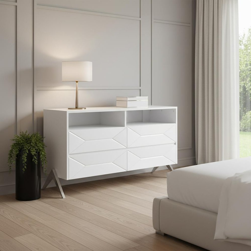 61" White Manufactured Wood Four Drawer Double Dresser