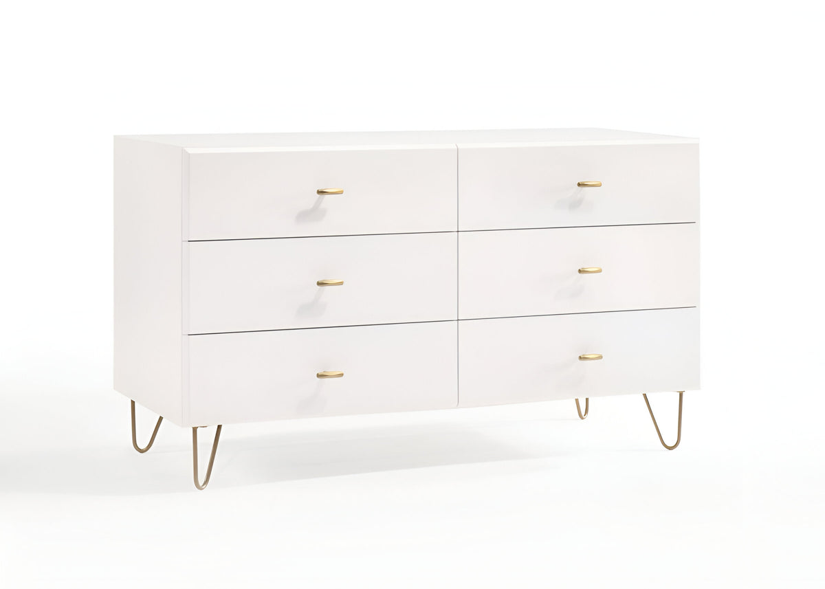 51" White Wood Six Drawer Double Dresser