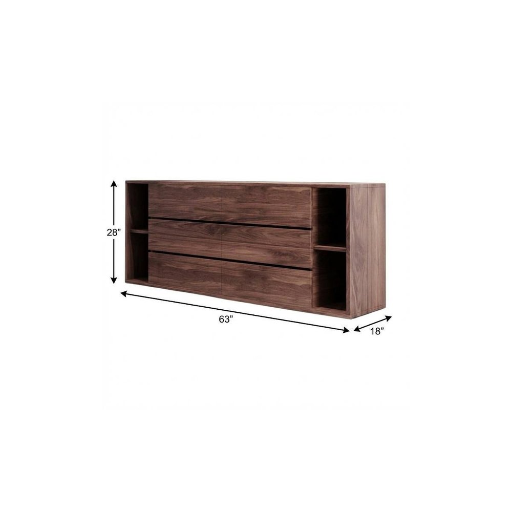 63" Walnut Solid Wood Six Drawer Double Dresser