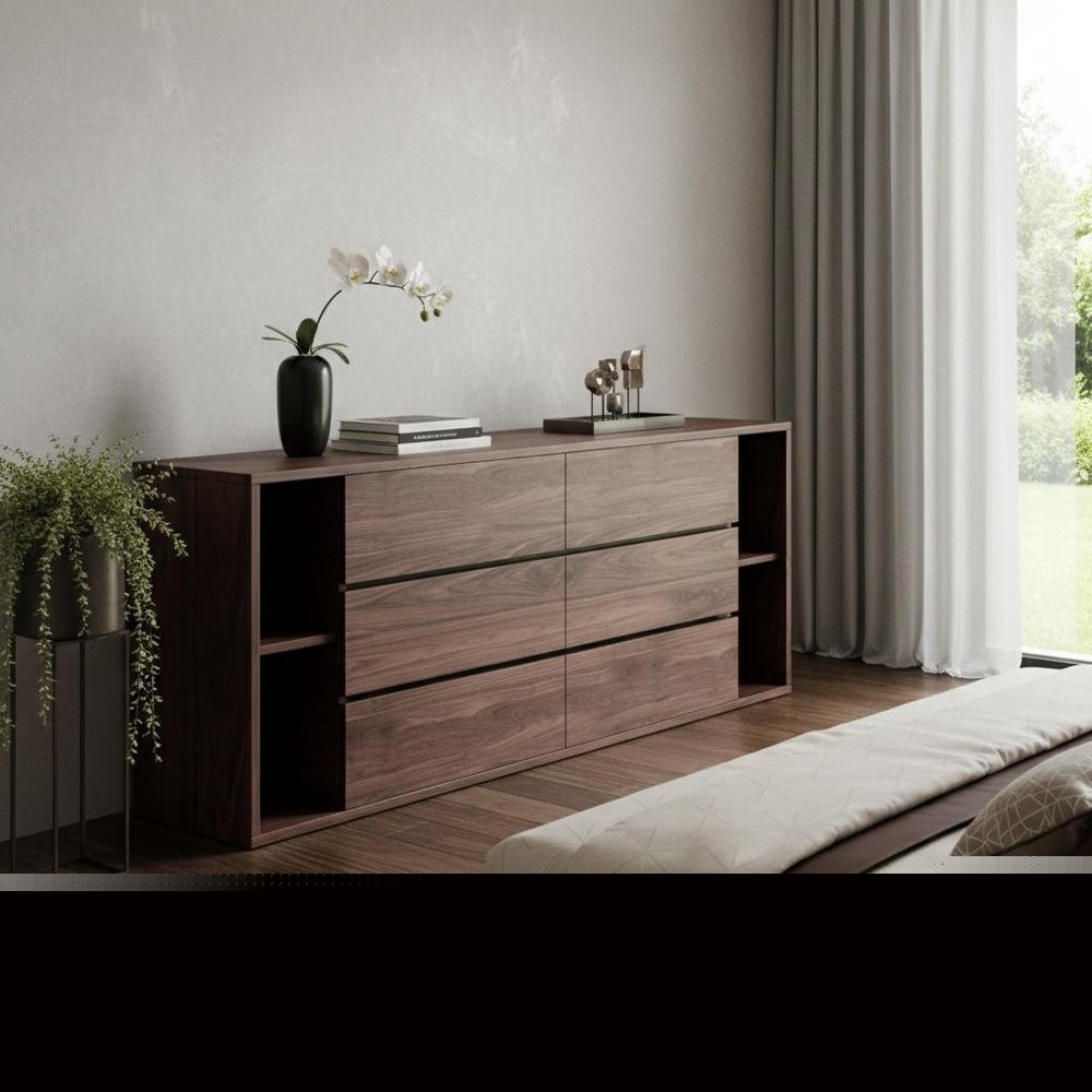 63" Walnut Solid Wood Six Drawer Double Dresser