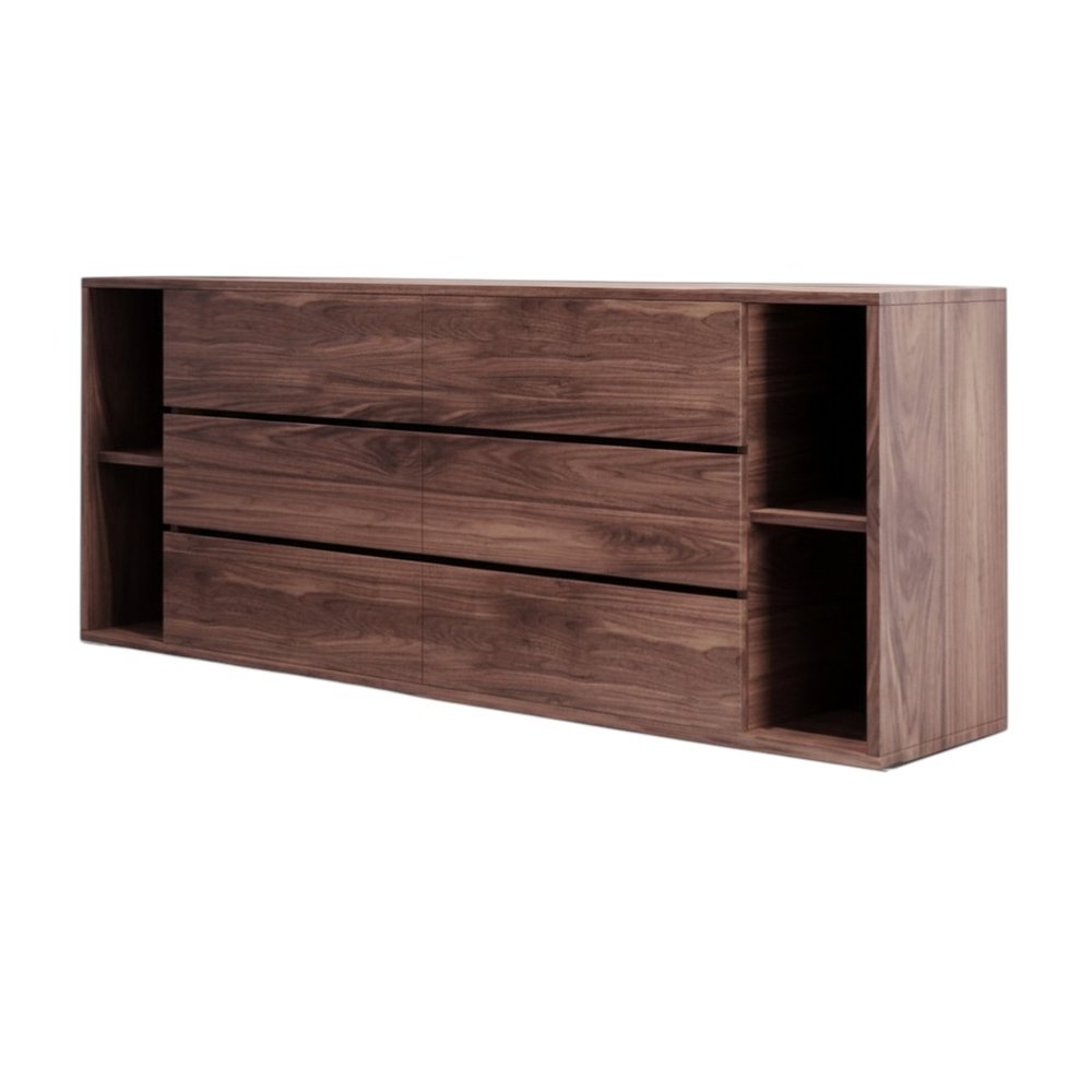 63" Walnut Solid Wood Six Drawer Double Dresser