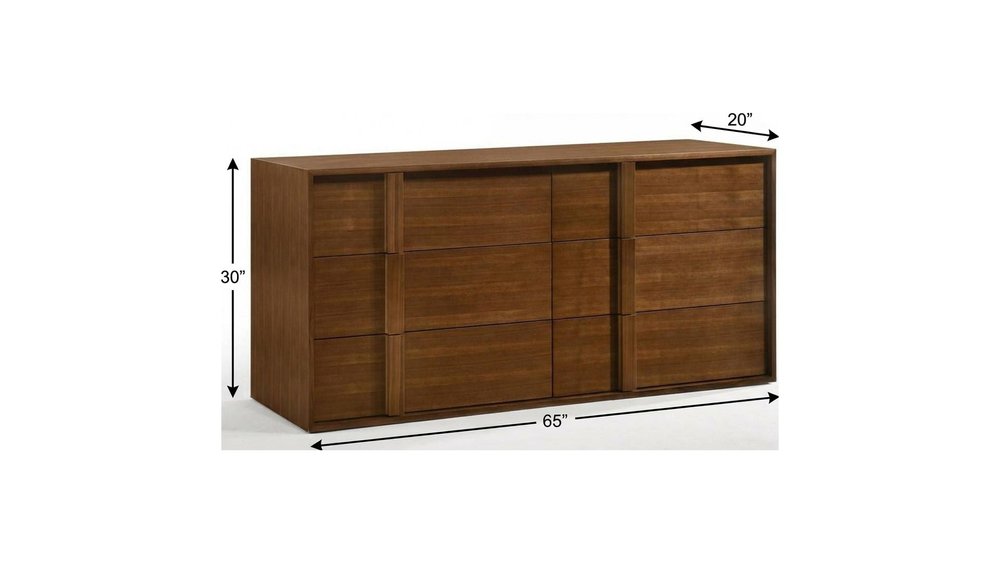 65" Walnut Solid Wood Six Drawer Double Dresser