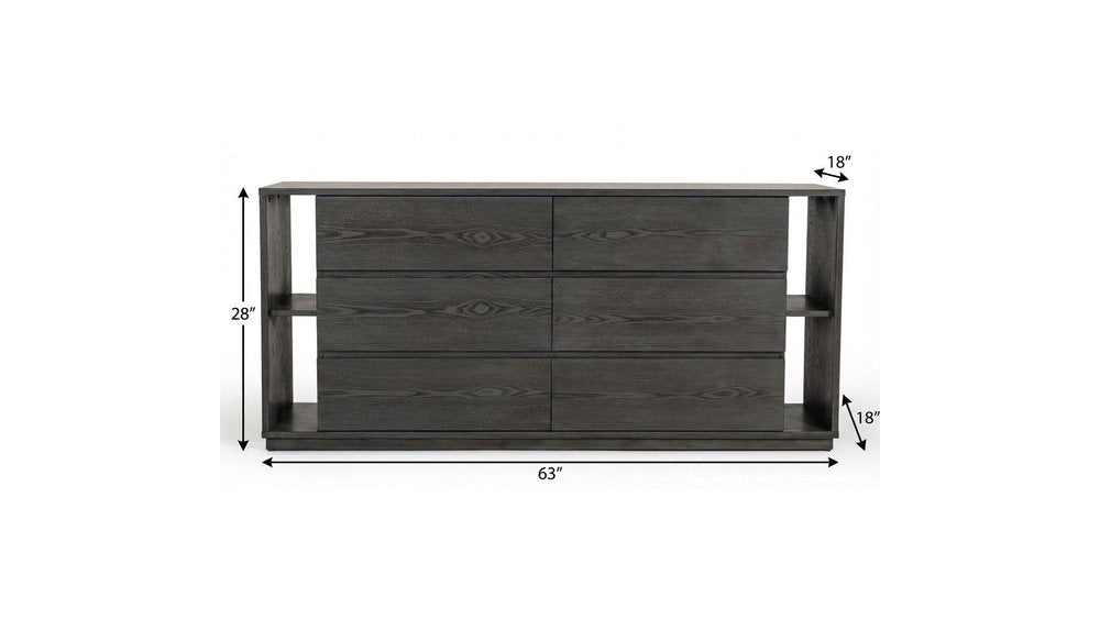 63" Grey Solid Wood Six Drawer Double Dresser