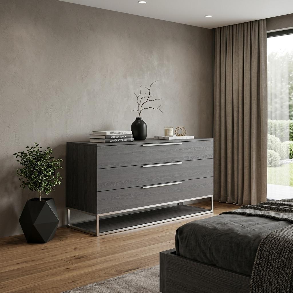 58" Grey Manufactured Wood Three Drawer Dresser