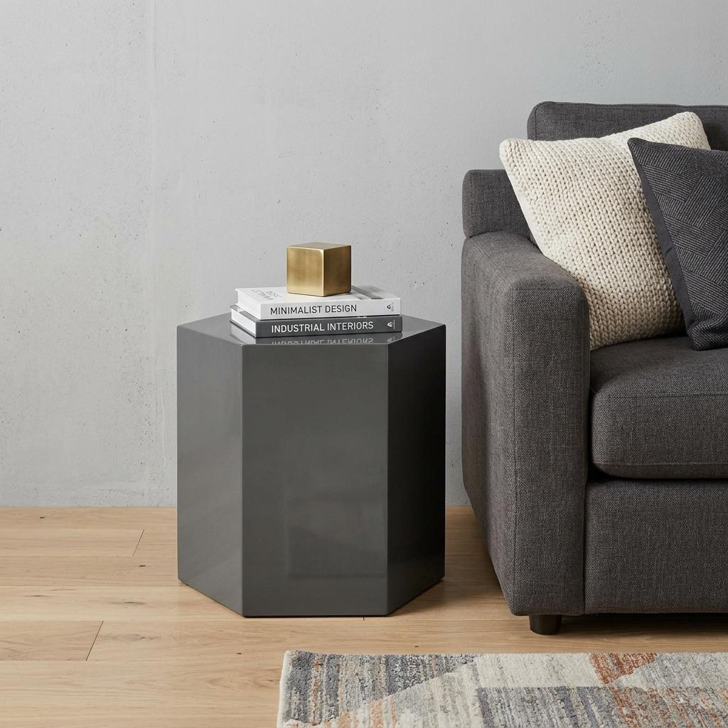 Modern Light Grey High Gloss Hexagonal End Table