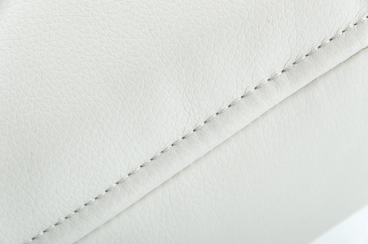 47" White and Silver Tufted Faux Leather Upholstered Dining Bench