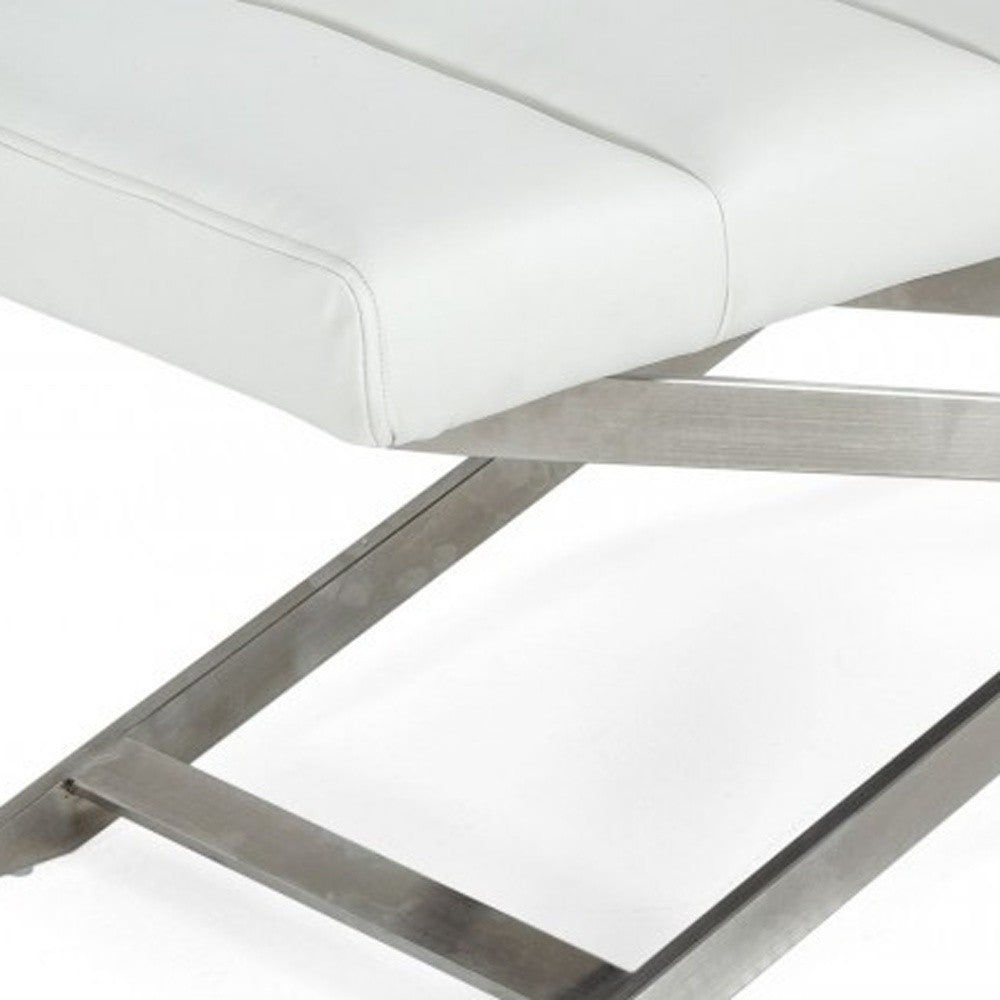 47" White and Silver Tufted Faux Leather Upholstered Dining Bench