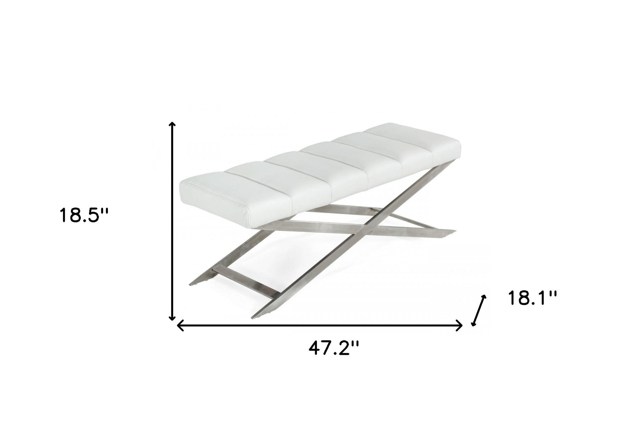 47" White and Silver Tufted Faux Leather Upholstered Dining Bench