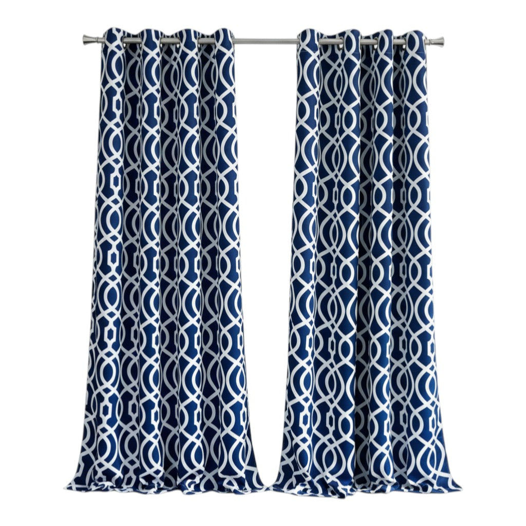 84" Navy Blue Trellis Black Out Window Curtain Panel