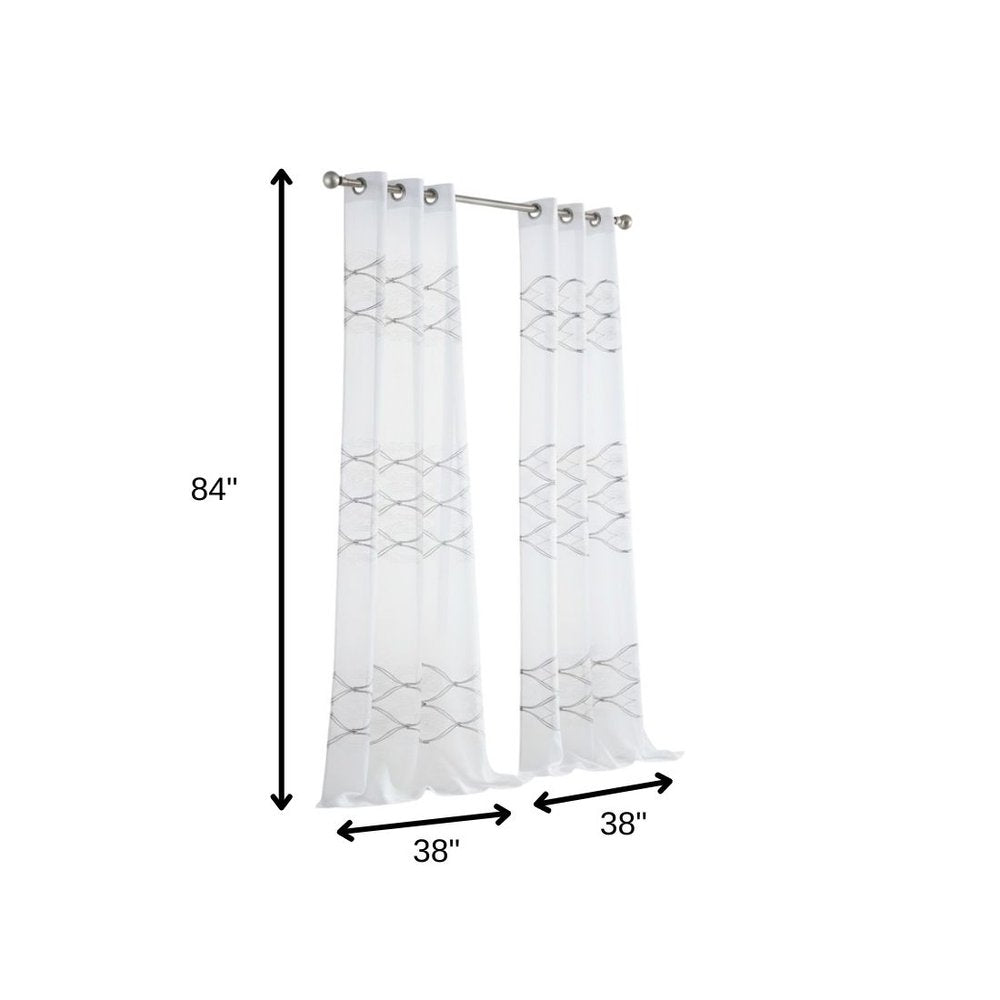 Set of Two 84" White Wave Embroidered Window Panels