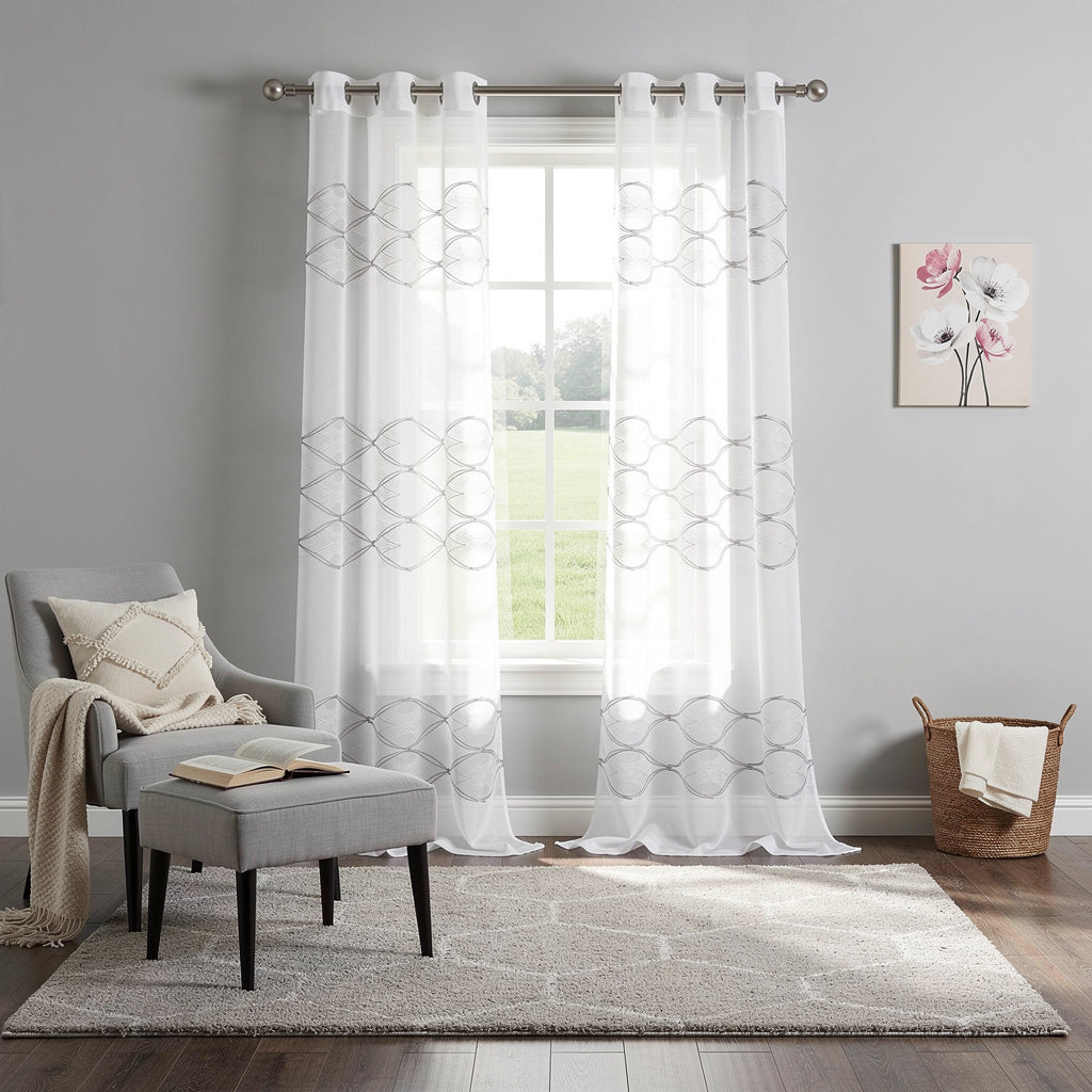 Set of Two 84" White Wave Embroidered Window Panels