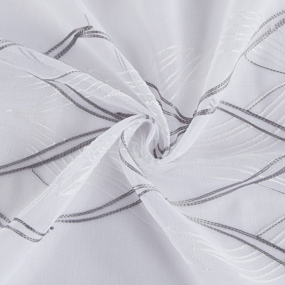Set of Two 84" White Wave Embroidered Window Panels