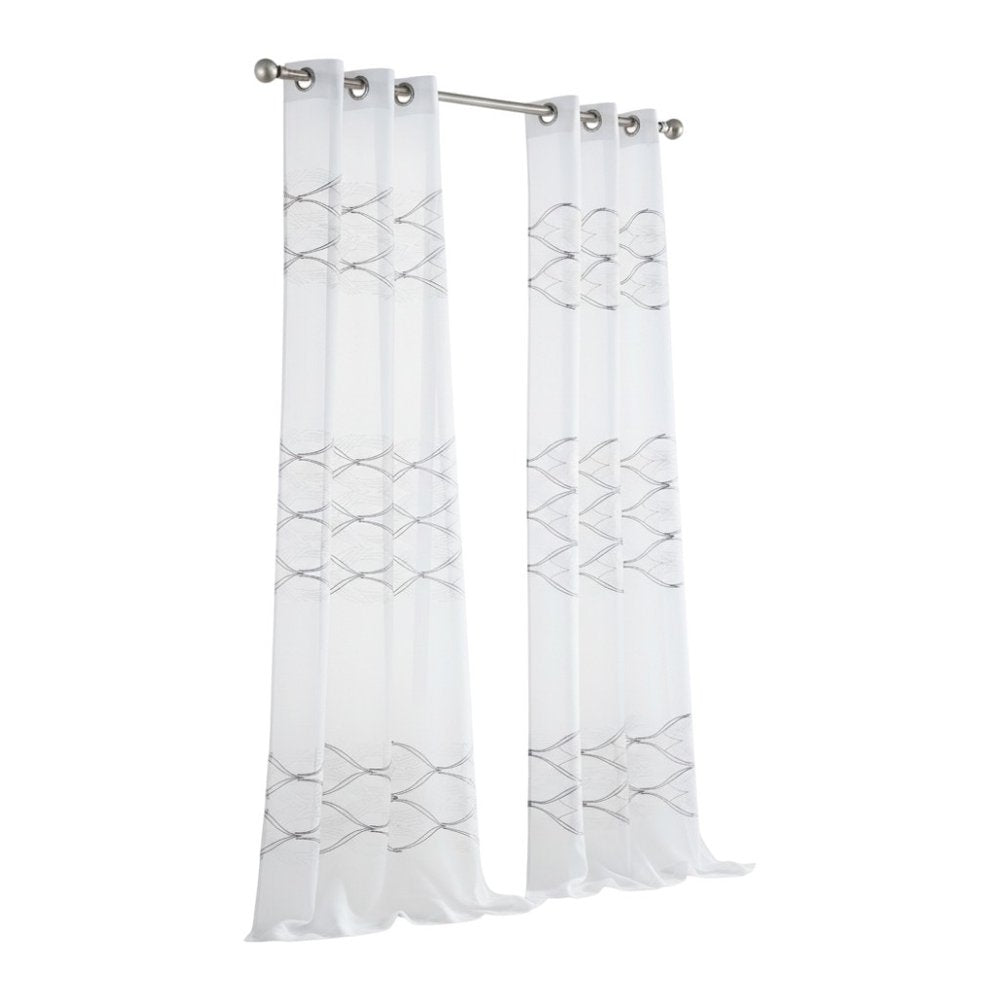 Set of Two 84" White Wave Embroidered Window Panels