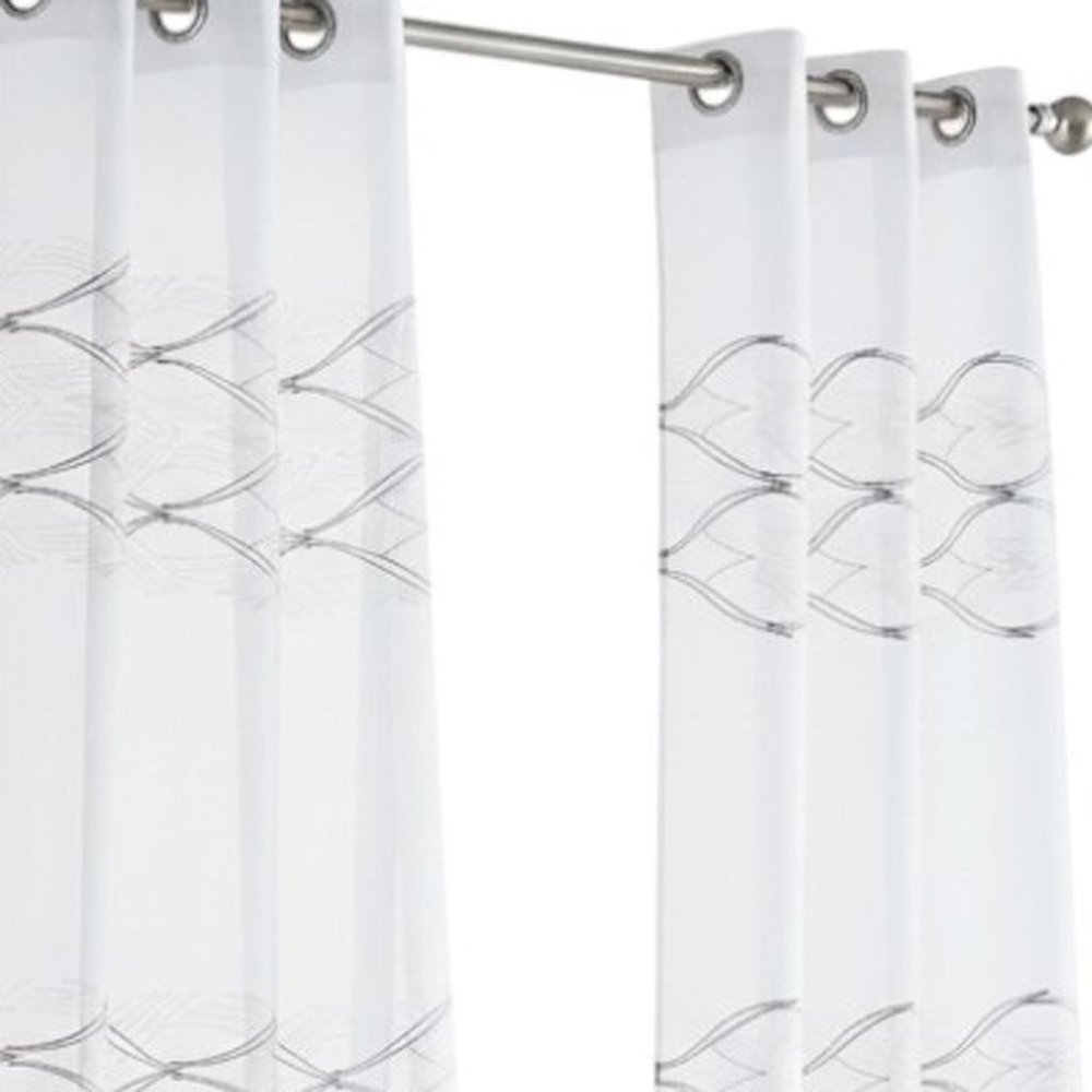 Set of Two 84" White Wave Embroidered Window Panels