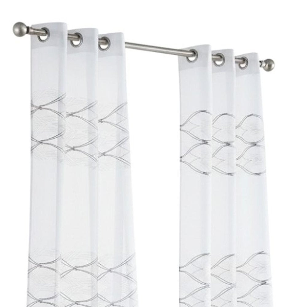 Set of Two 84" White Wave Embroidered Window Panels