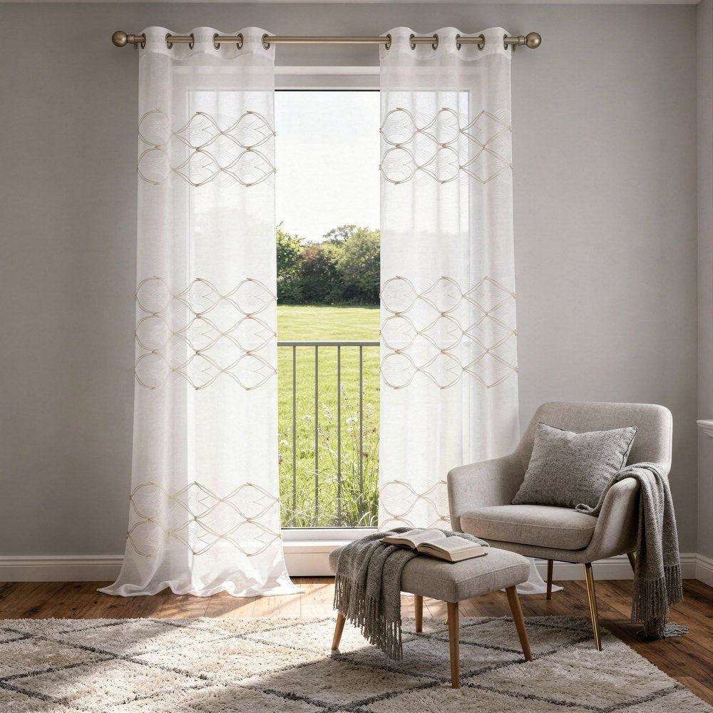 Set of Two 84" Gold Wave Embroidered Window Panels