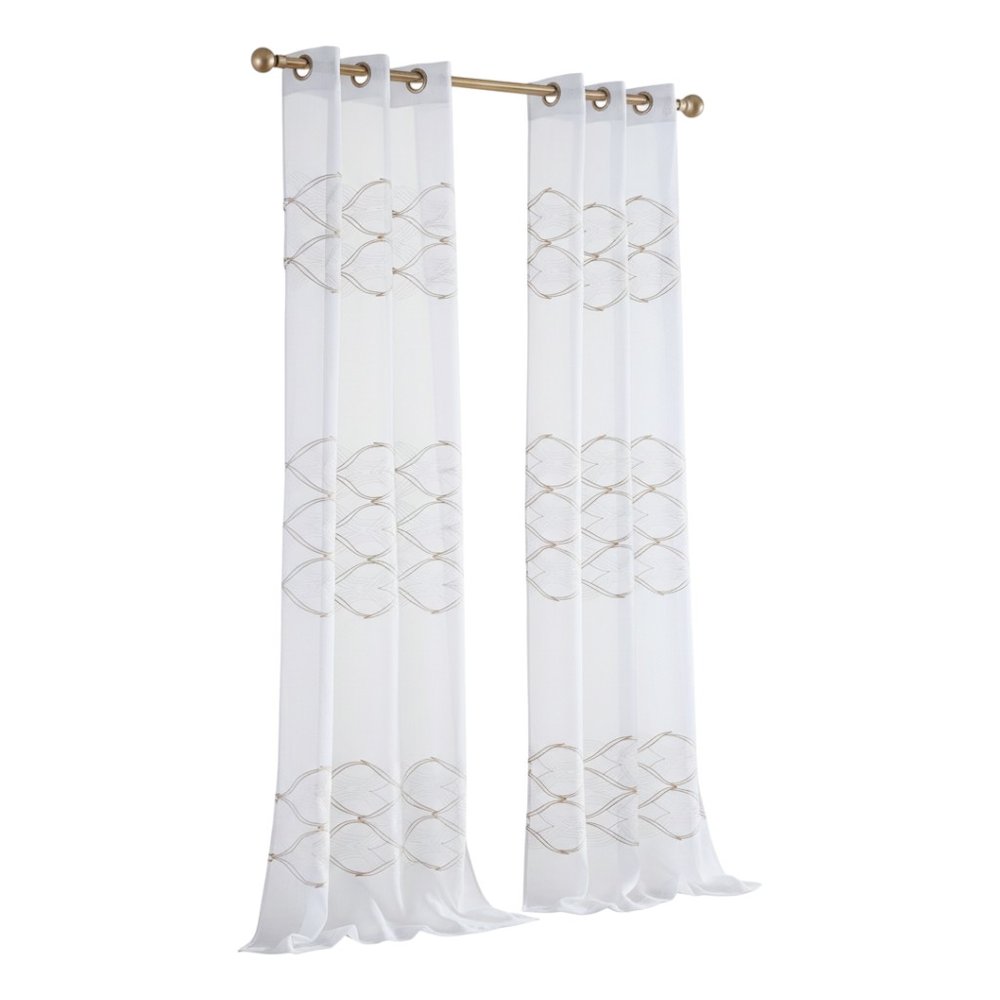 Set of Two 84" Gold Wave Embroidered Window Panels