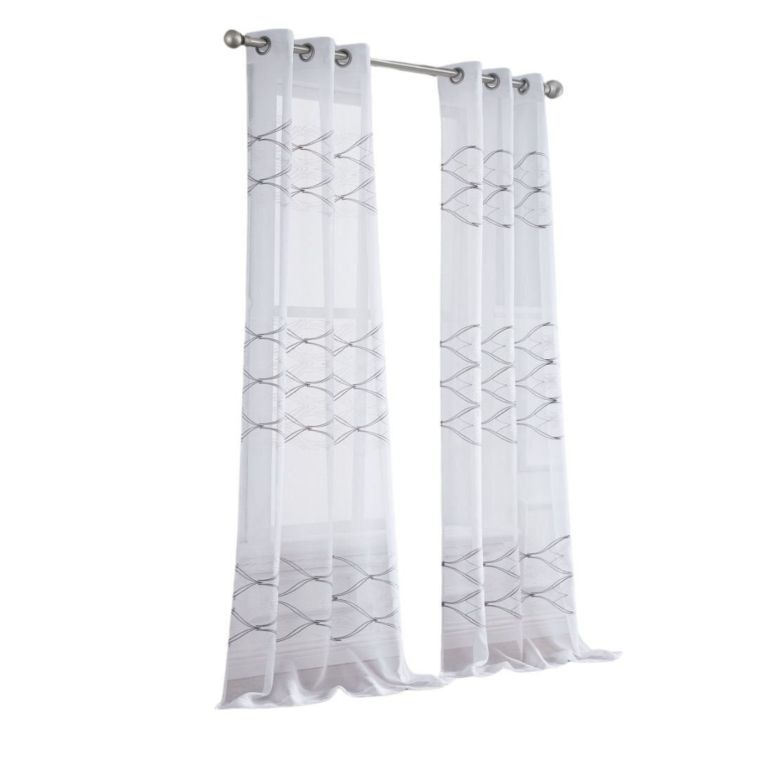Set of Two 96" White Wave Embroidered Window Panels
