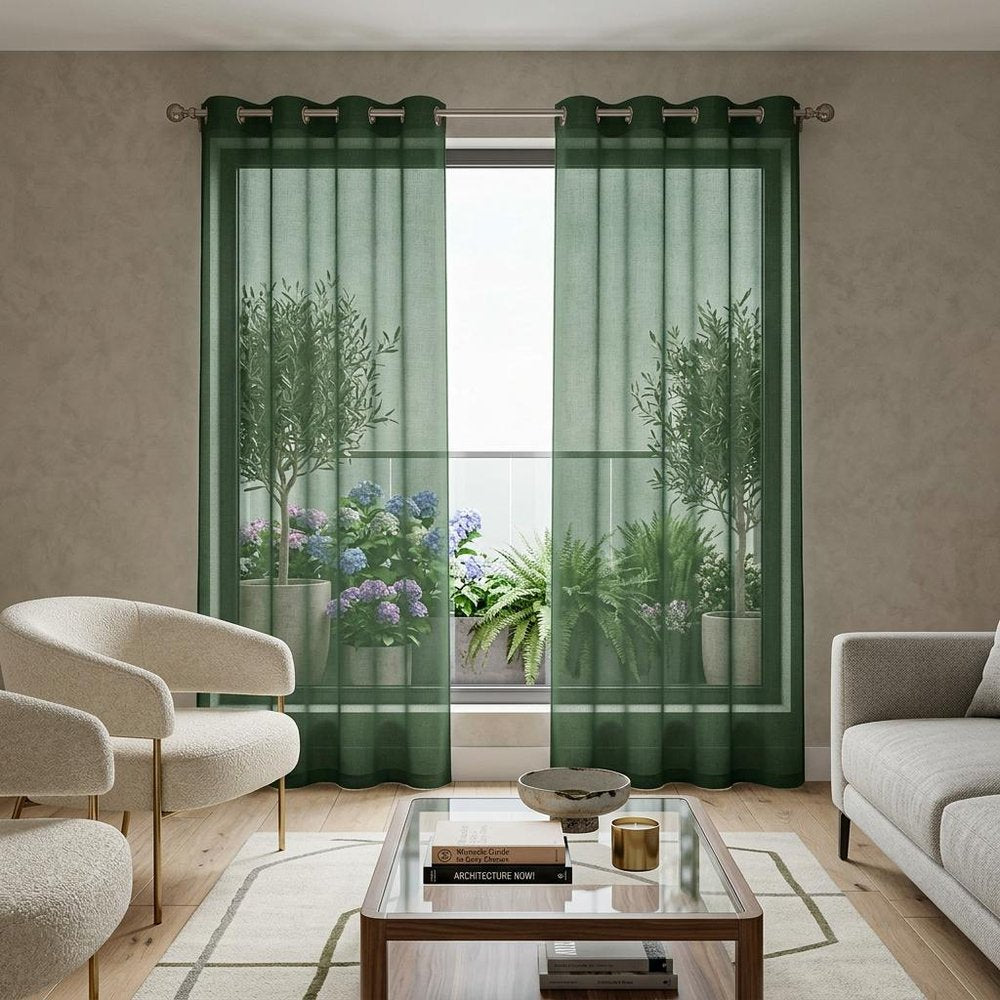 Set of Two 84" Sage Solid Modern Window Panels