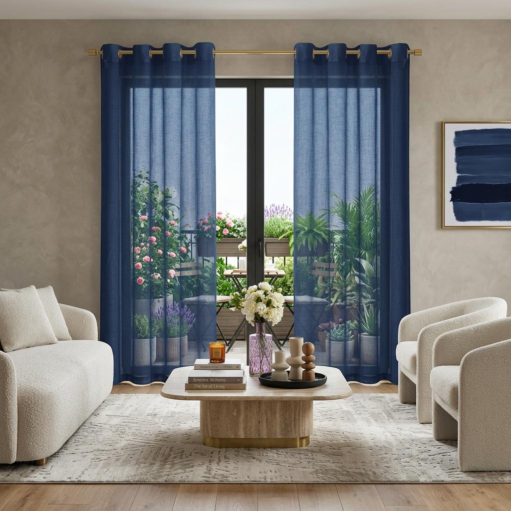 Set of Two 84" Blue Solid Modern Window Panels