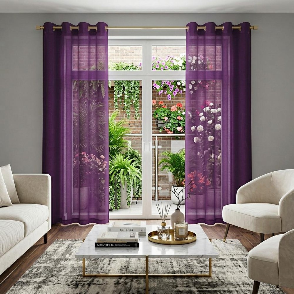 Set of Two 84" Purple Solid Modern Window Panels