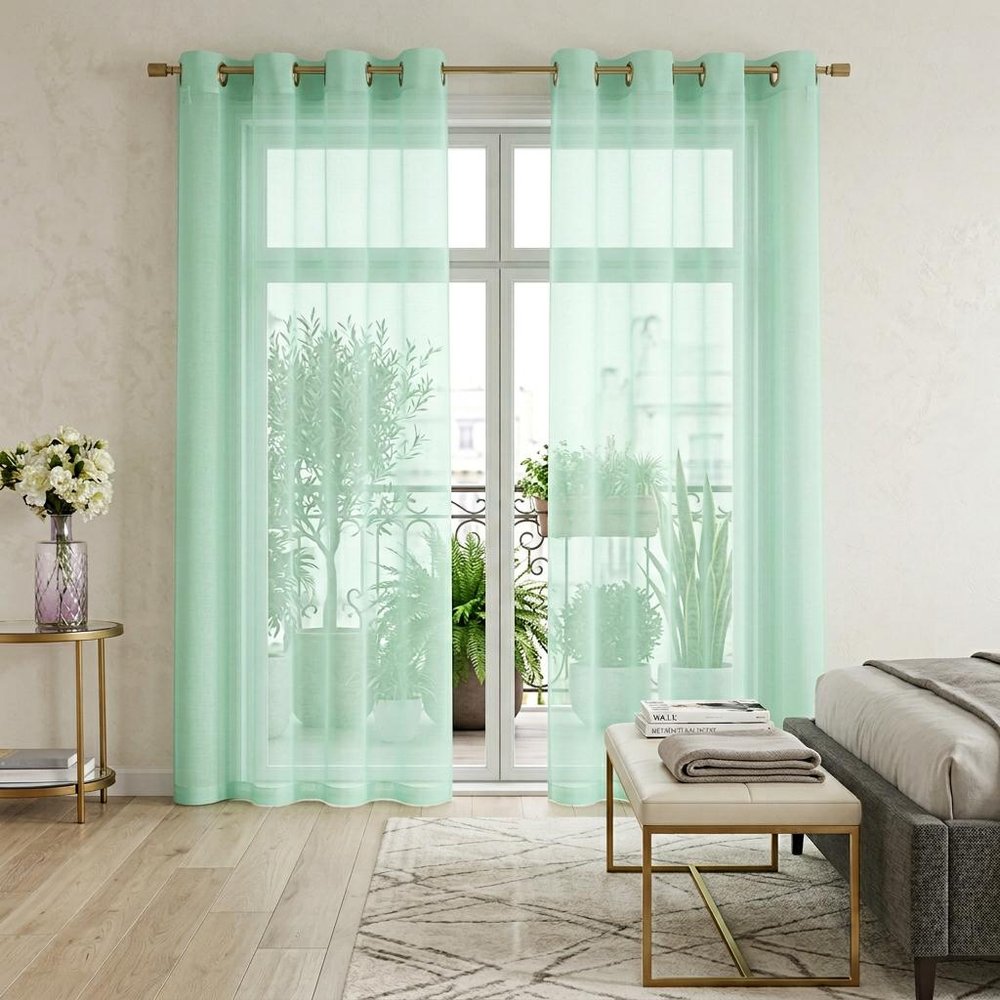 Set of Two 84" Aqua Solid Modern Window Panels