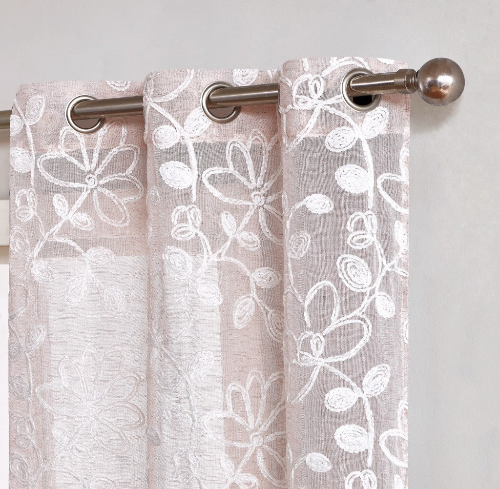 Set of Two 84" Blush Floral Embroidered Window Panels