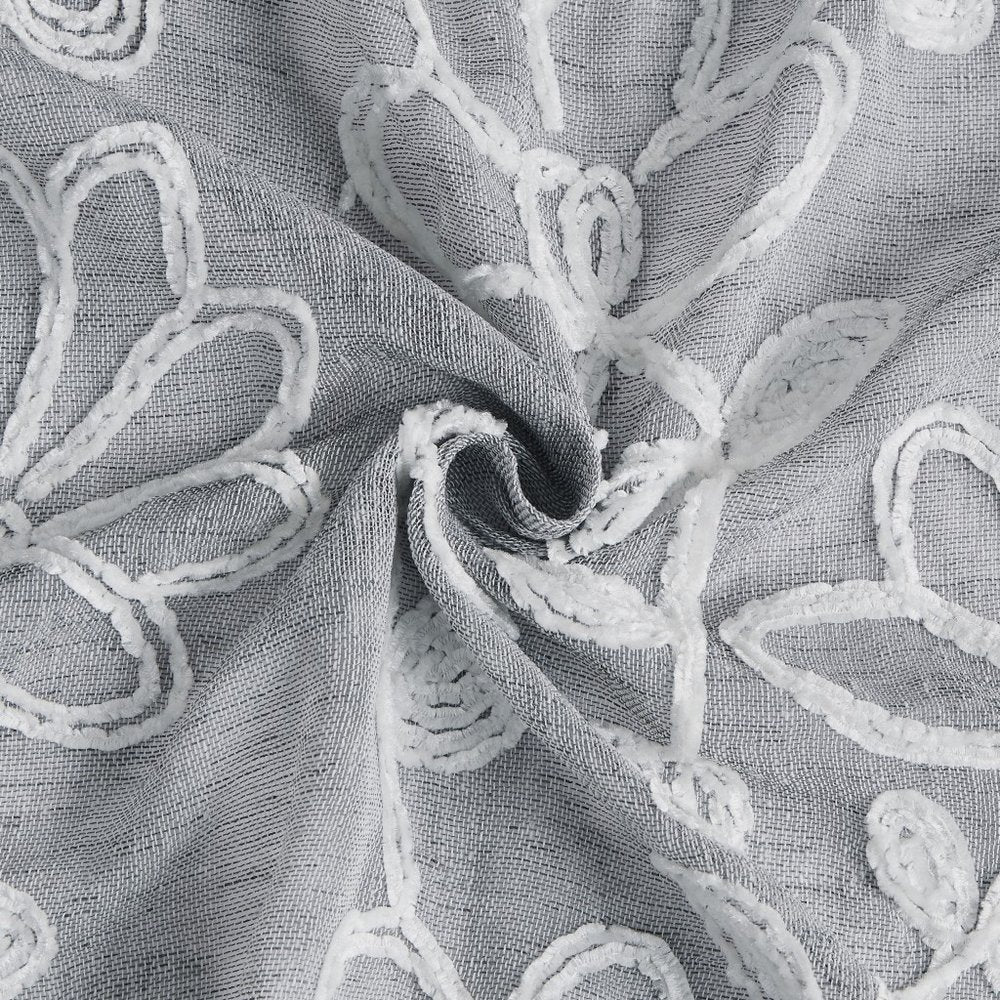 Set of Two 96" Silver Floral Embroidered Window Panels