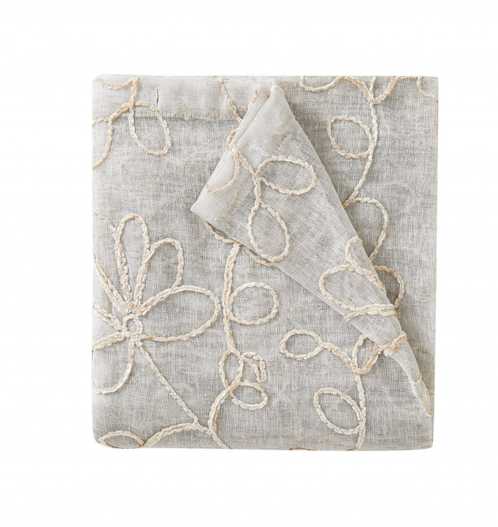 Set of Two 96" Tan Floral Embroidered Window Panels