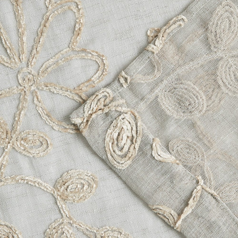 Set of Two 96" Tan Floral Embroidered Window Panels