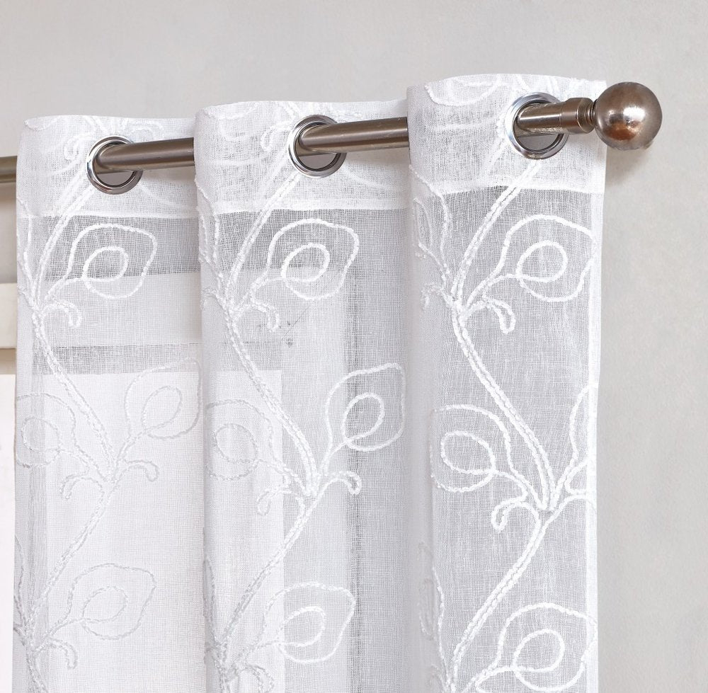 Set of Two 84" White Boho Embroidered Window Panels
