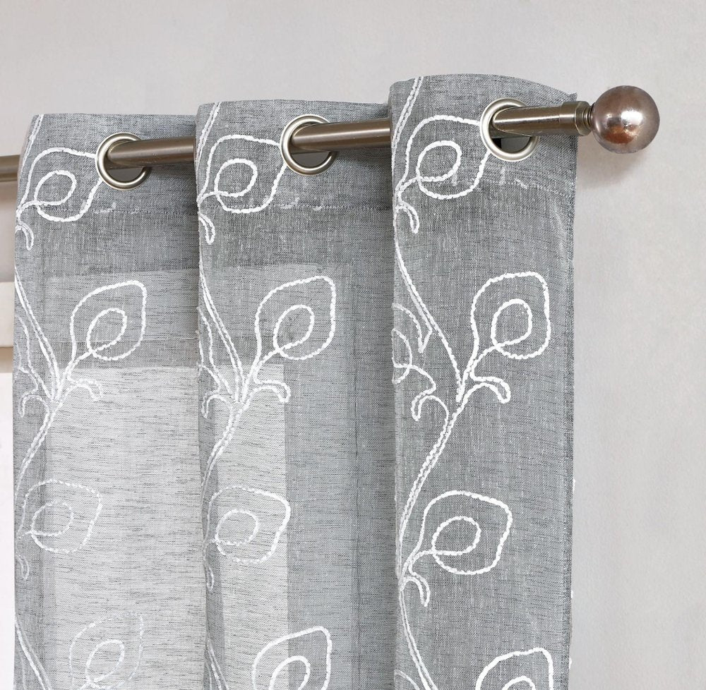 Set of Two 84" Silver Boho Embroidered Window Panels
