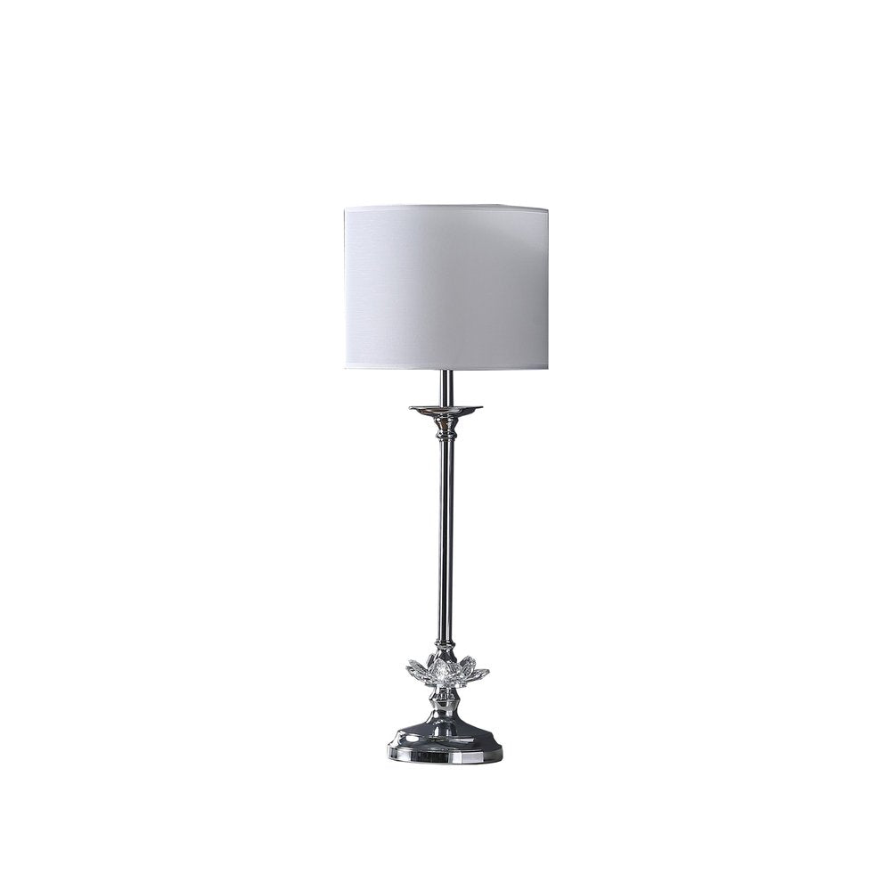 26" Silver Metal And Faux Crystal Table Lamp With White Cylinder Shade