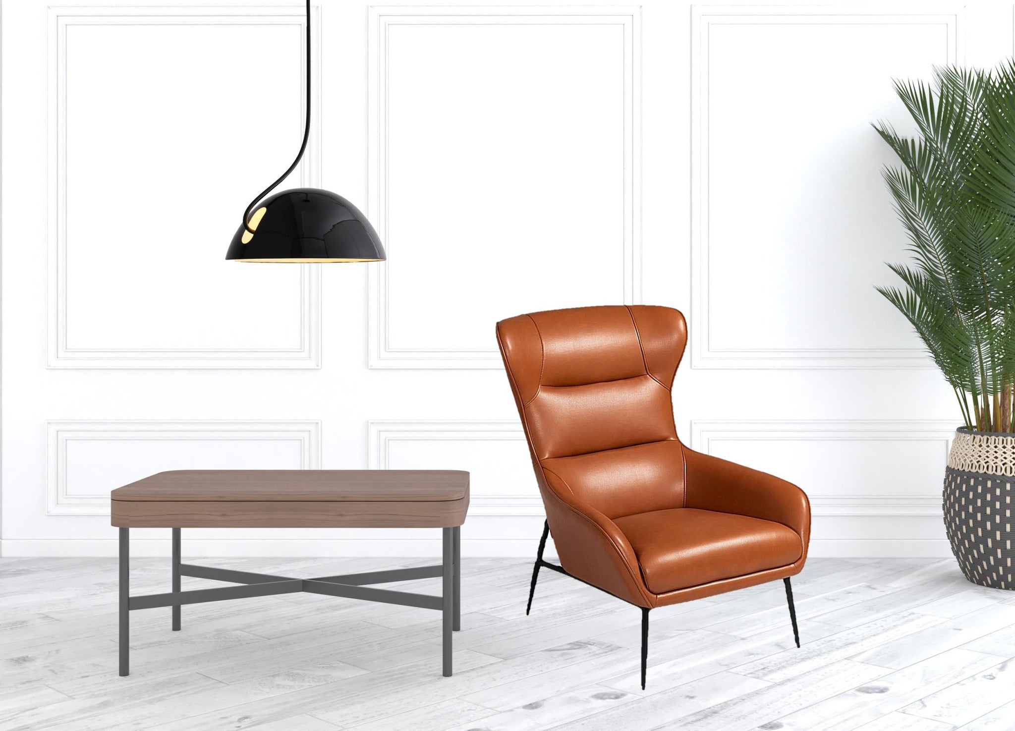 26" Orange And Black Faux Leather Wingback Chair