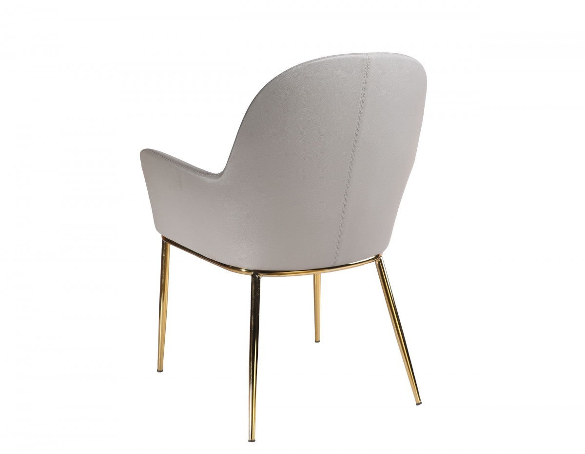 26" Gray And Gold Faux Leather Arm Chair