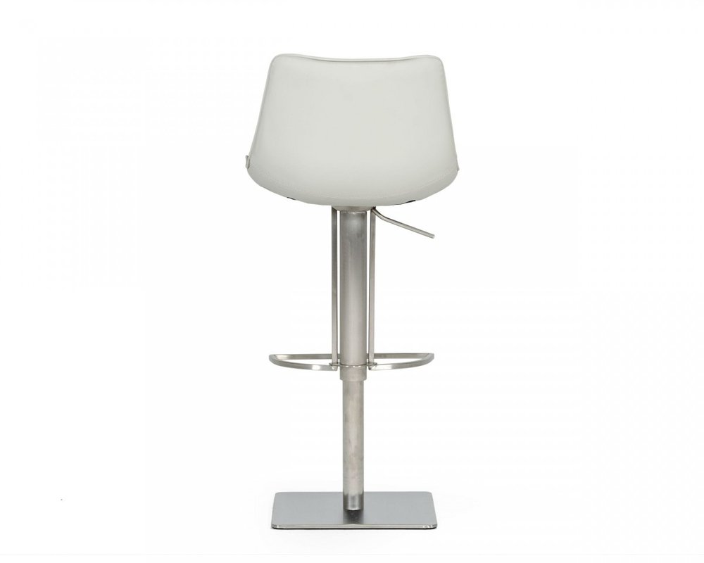 29" Light Gray And Silver Faux Leather And Stainless Steel Swivel Low Back Bar Height Bar Chair