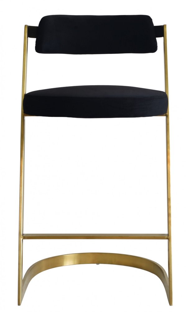 26" Black And Gold Velvet And Steel Low Back Counter Height Bar Chair