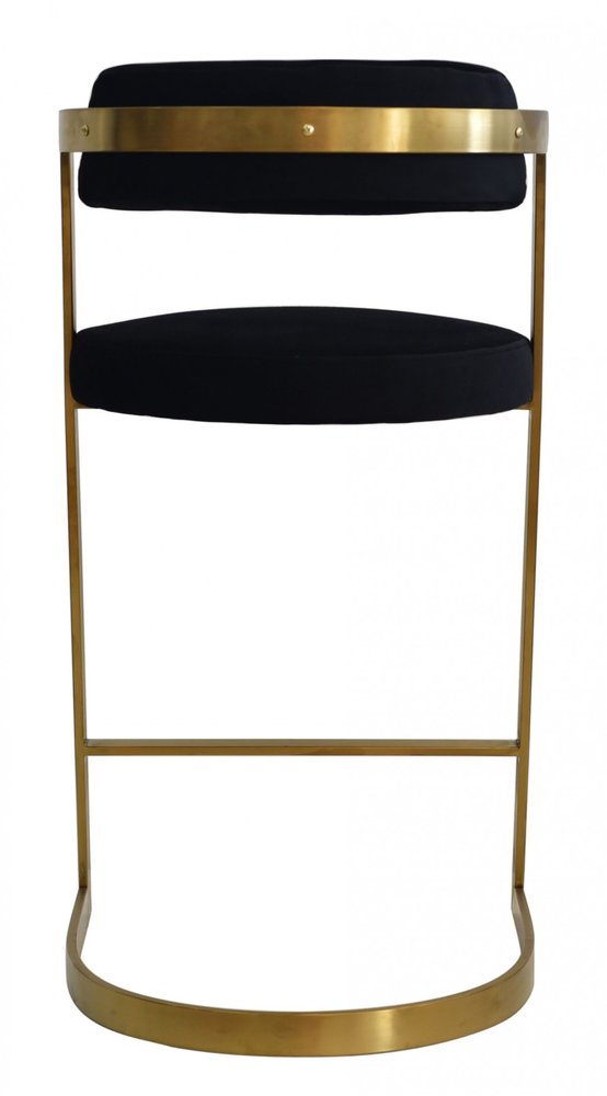 26" Black And Gold Velvet And Steel Low Back Counter Height Bar Chair