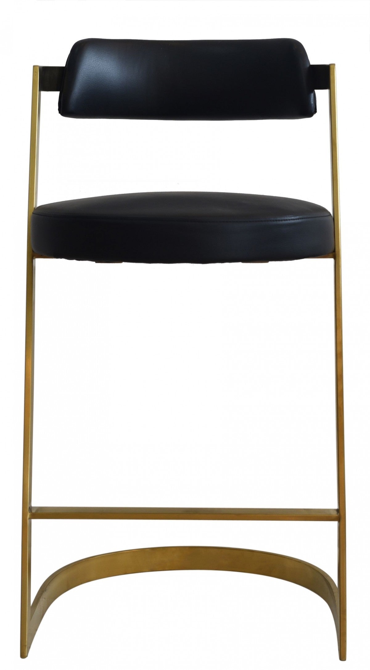 26" Black And Gold Faux Leather And Steel Low Back Counter Height Bar Chair