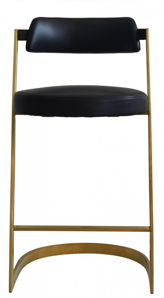 26" Black And Gold Faux Leather And Steel Low Back Counter Height Bar Chair