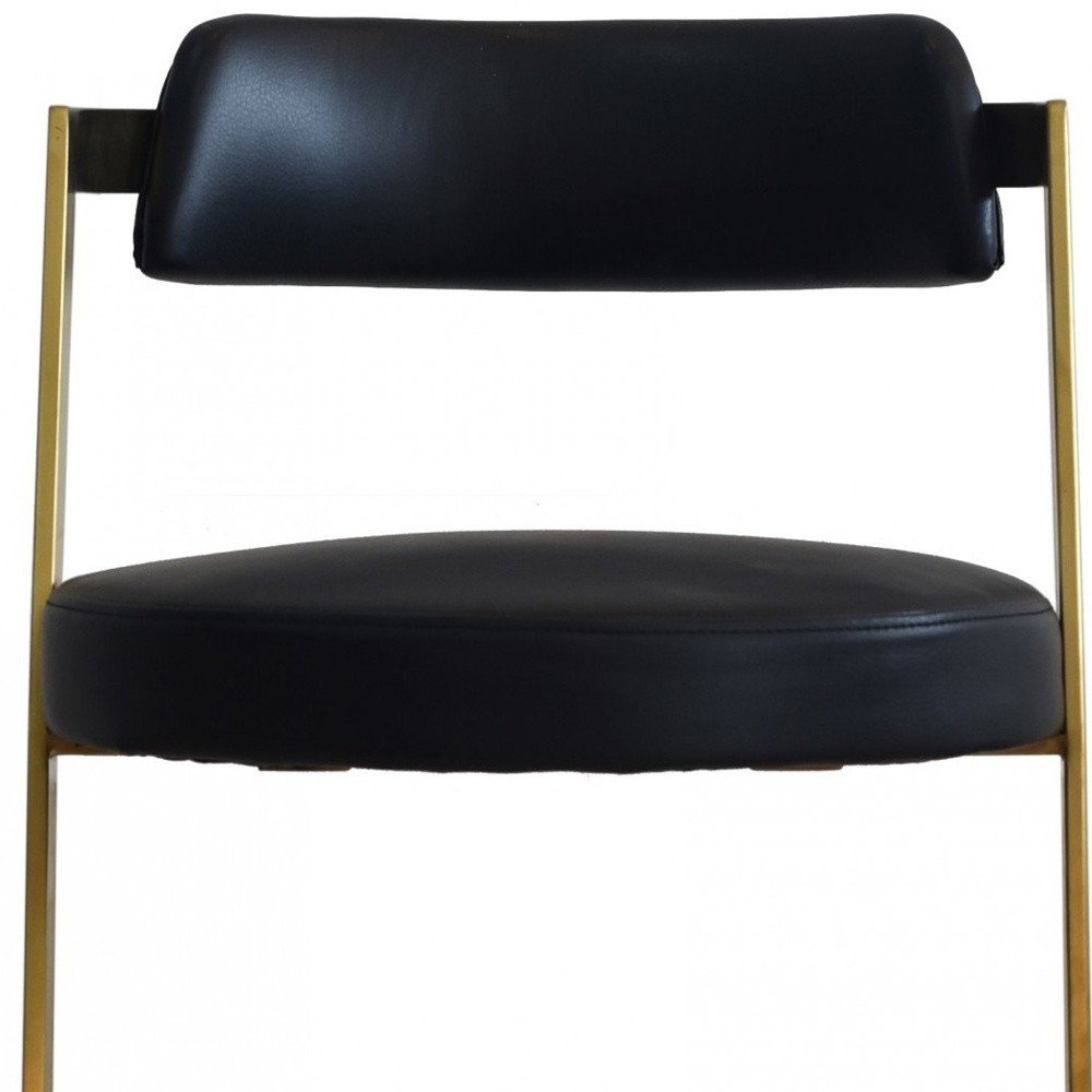 26" Black And Gold Faux Leather And Steel Low Back Counter Height Bar Chair