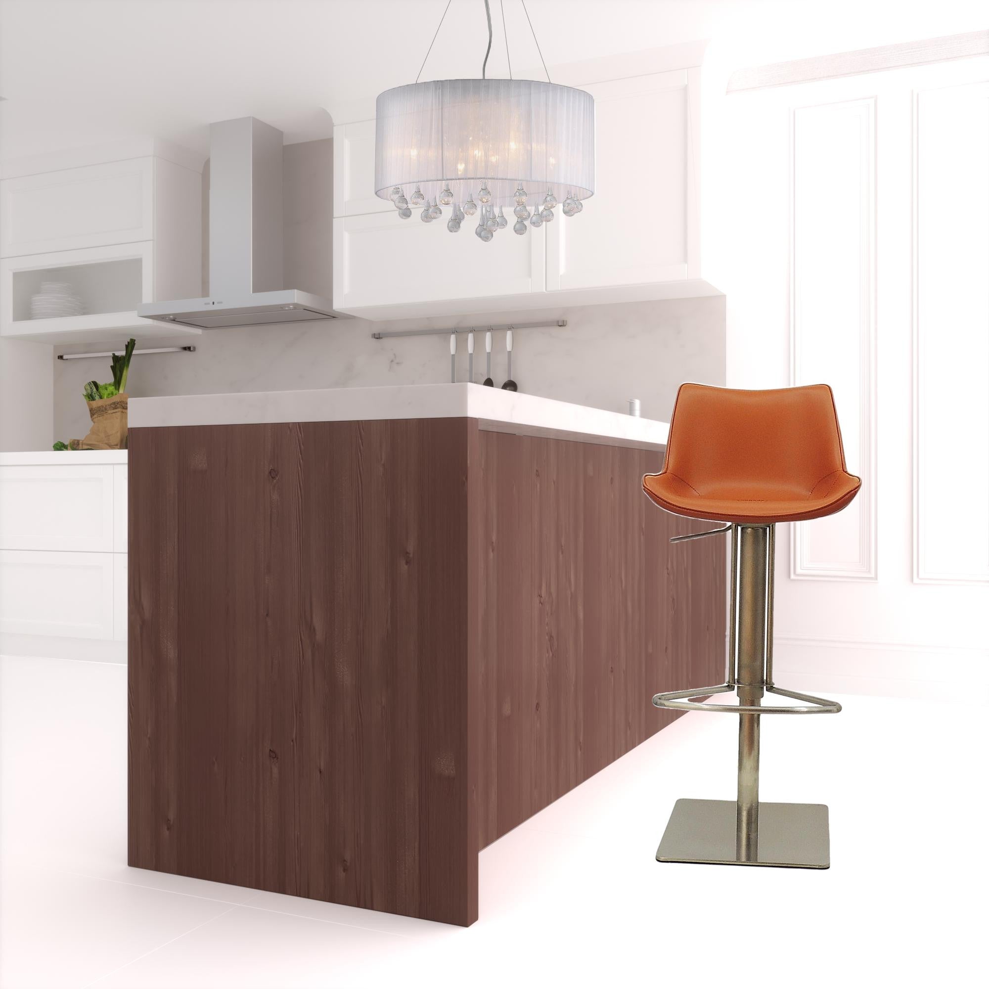 Adjustable Height Terra Cotta And Silver Faux Leather And Stainless Steel Swivel Bar Height Bar Chair